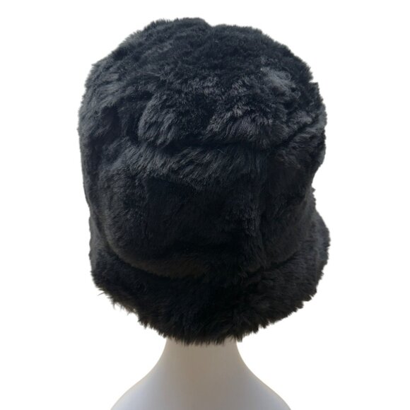 Black Faux Fur Bucket Hat One Size Fits Most Soft & Plush Material Lined - Picture 3 of 7